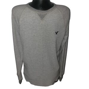 American Eagle Heritage Gray Crew Neck Waffle Knit Long Sleeve Top L